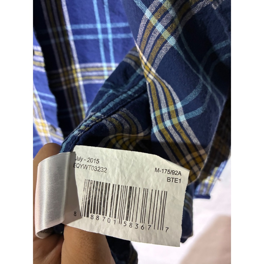 Quiksilver Mens Blue Yellow Plaid Flannel Button Down Shirt Modern M EQYWT03232 - Picture 6 of 7